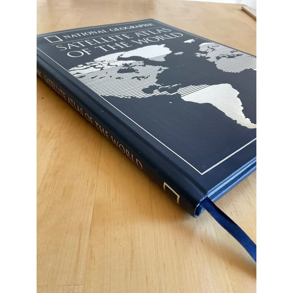 National Geographic Satellite Atlas of the World Hardcover Blue Silver Map Book